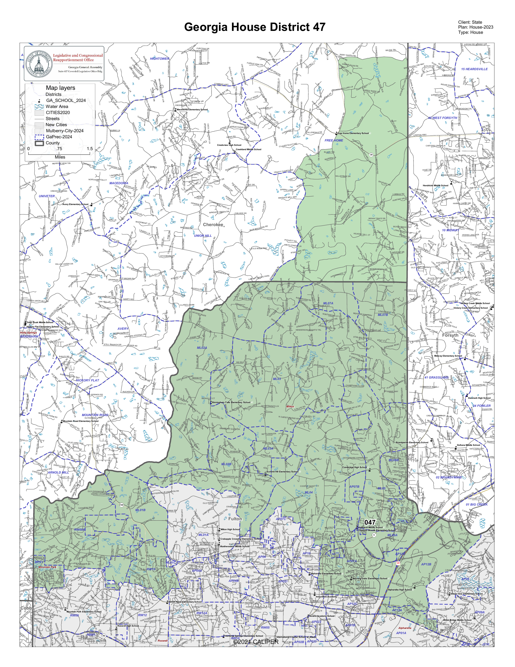 Official map of Georgia House District 47 spanning parts of Fulton and Cherokee counties